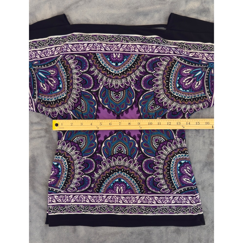 Vintage Y2K Cache Purple Paisley Medallion Boat Neck Dolman Sleeve Top Size XS - Picture 9 of 9
